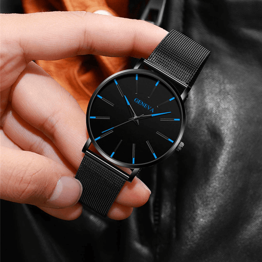 Mesh Band Minimalist Watch for Men | Black Dial Analog