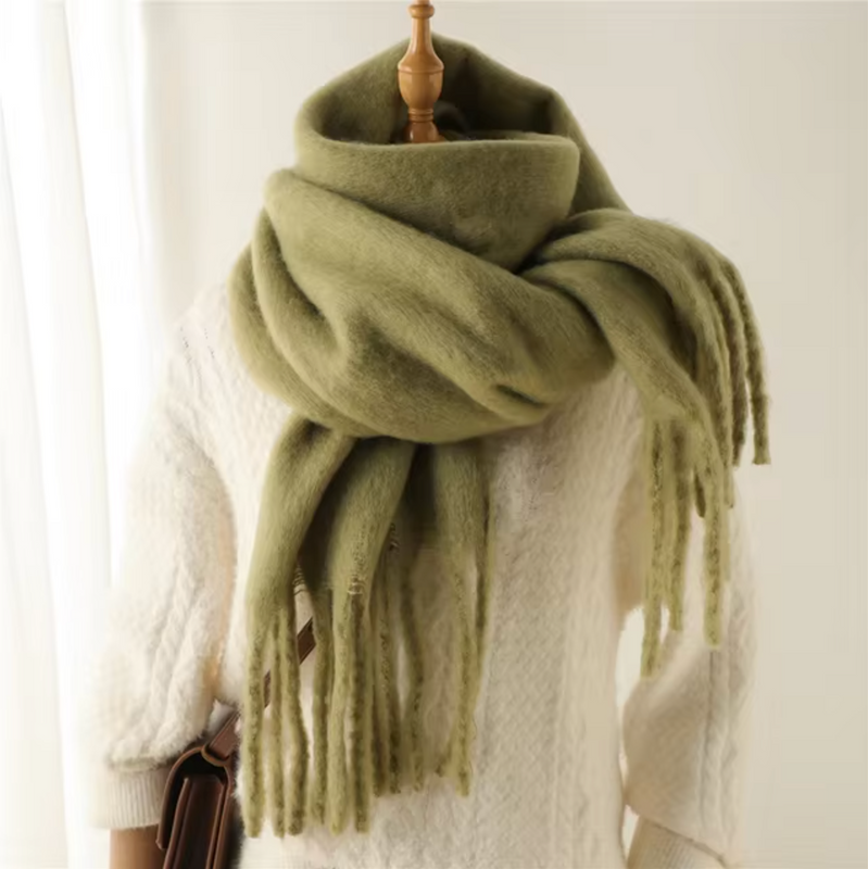 Oversized Scarf with Fringes for Women | Thick Knitted Winter Shawl