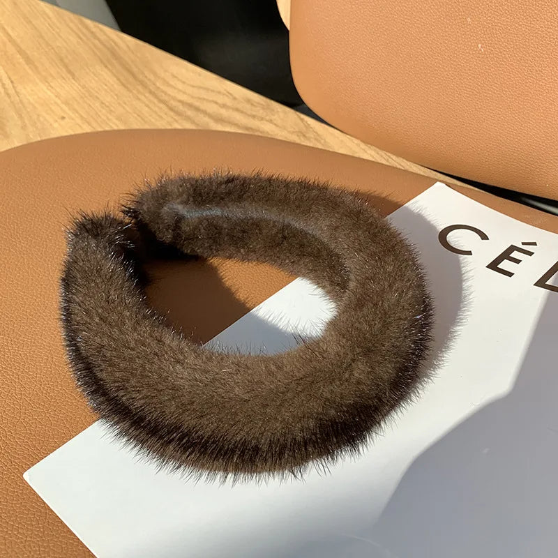 Winter Fur Headband with Non-Slip Fit