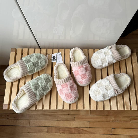 Warme Winter Pantoffels | Geruite Imitatiebont Huisschoenen