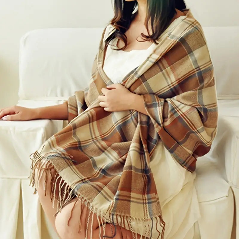 Sciarpa Autunnale Elegante | Calda Stola con Frange