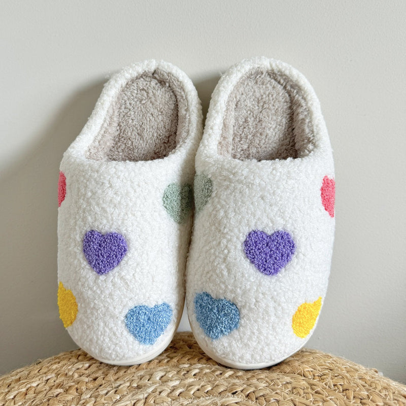Warme Binnen Pantoffels | Patroon met Gekleurde Hartjes Huisschoenen