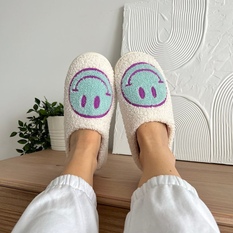 Warme Smiley Pantoffels | Meerkleurig Gezicht Patroon Huisschoenen