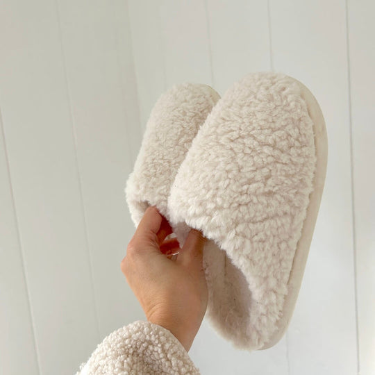 Warme Sherpa Stijl Pantoffels | Imitatiebont Gesloten Binnen Huisschoenen