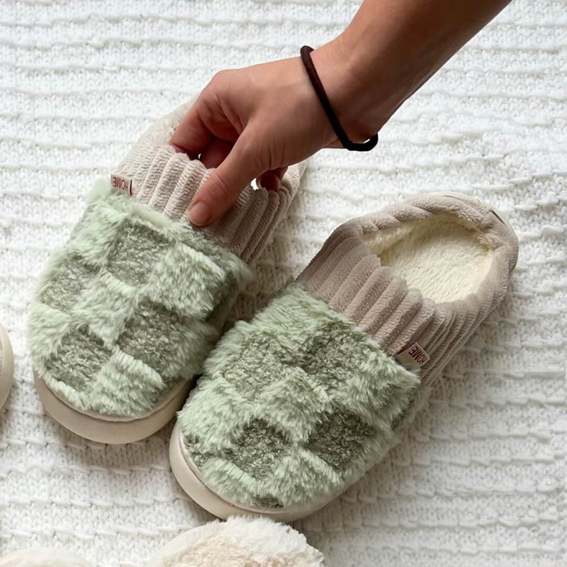 Warme Winter Pantoffels | Geruite Imitatiebont Huisschoenen