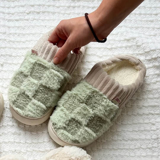 Warme Winter Pantoffels | Geruite Imitatiebont Huisschoenen