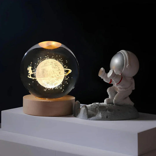 3D Gegraveerde Ruimte Bol Lamp | Verlicht Zonnestelsel en Melkweg Decoratie