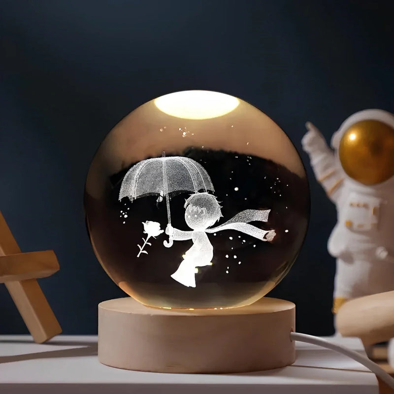 3D Gegraveerde Ruimte Bol Lamp | Verlicht Zonnestelsel en Melkweg Decoratie