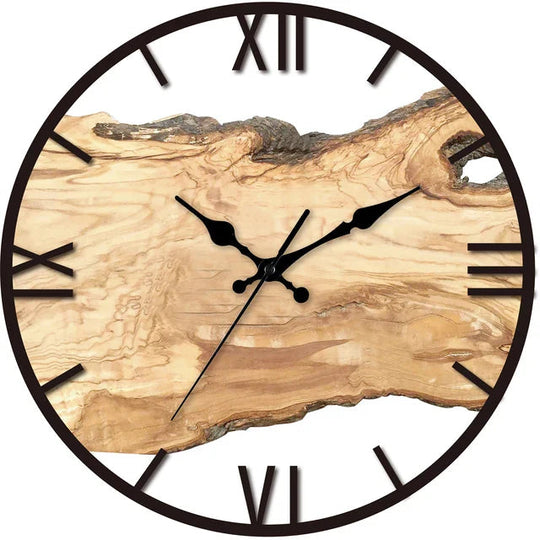 Rustic Wood Look Wall Clock | Acrylic Decorative Roman Numeral Clockwork