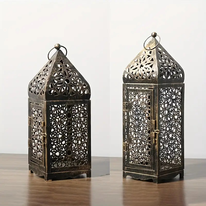 Lanternes métalliques marocaines lot de 2 | Bougeoirs à projection découpée pour table, fêtes et décoration intérieure