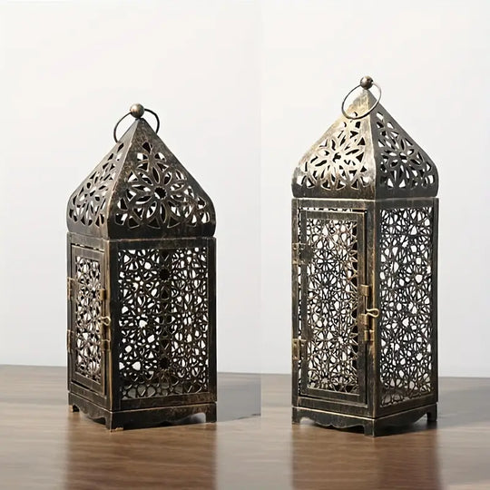 Lanternes métalliques marocaines lot de 2 | Bougeoirs à projection découpée pour table, fêtes et décoration intérieure