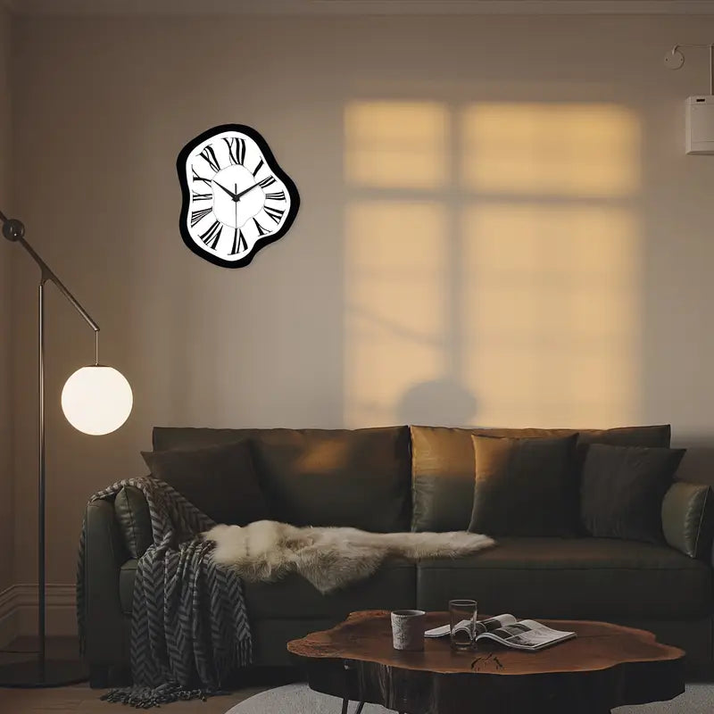 Horloge mural abstrait moderne | Décoration silencieuse noir et blanc pour salon et bureau