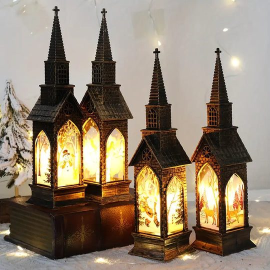 Lot de 4 bougies LED | Décor d'église gothique avec effet vitrail pour Noël et fêtes