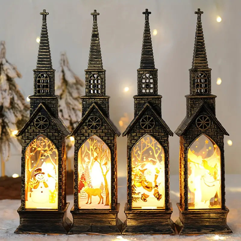 4-Pak Luci a Candela LED | Decorazione Chiesa Gotica con Effetto Vetrata per Natale e Festività