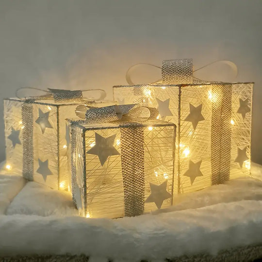 Confezione da 3 Pacchi di Regali di Natale Illuminati a LED | Decorazione Festiva a Batteria per Interni ed Esterni