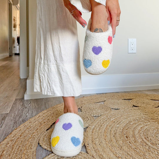 Warme Binnen Pantoffels | Patroon met Gekleurde Hartjes Huisschoenen