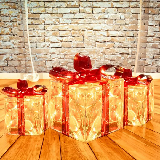 Ensemble de 3 Douzaines de Cadeaux de Noël Illuminés | Décoration de Fêtes Pré-éclairée pour Intérieur et Extérieur