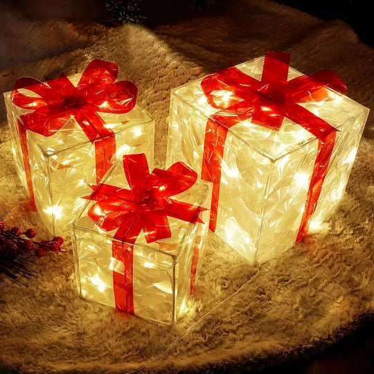 Ensemble de 3 Douzaines de Cadeaux de Noël Illuminés | Décoration de Fêtes Pré-éclairée pour Intérieur et Extérieur