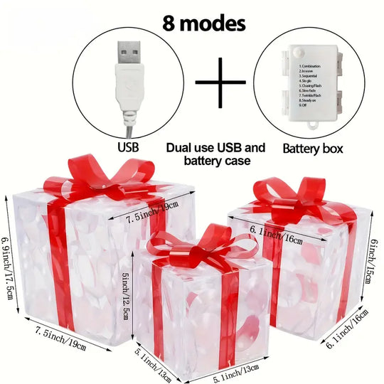 Ensemble de 3 Douzaines de Cadeaux de Noël Illuminés | Décoration de Fêtes Pré-éclairée pour Intérieur et Extérieur