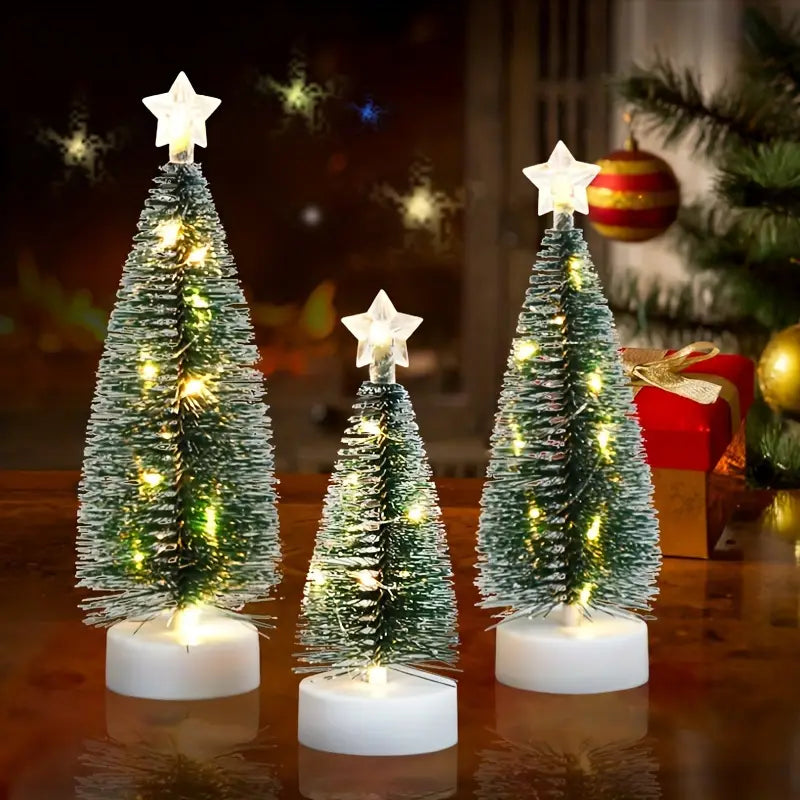 Set of 3 Mini Christmas Trees | LED Copper Wire Lighted Tree for Holiday Decoration