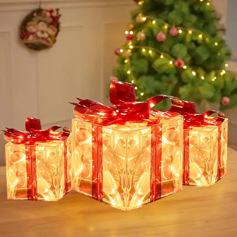 Ensemble de 3 Douzaines de Cadeaux de Noël Illuminés | Décoration de Fêtes Pré-éclairée pour Intérieur et Extérieur