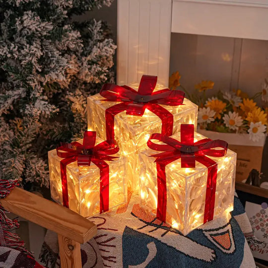 Ensemble de 3 Douzaines de Cadeaux de Noël Illuminés | Décoration de Fêtes Pré-éclairée pour Intérieur et Extérieur