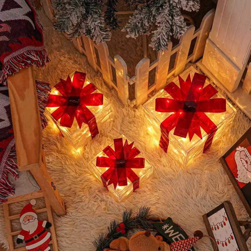 Ensemble de 3 Douzaines de Cadeaux de Noël Illuminés | Décoration de Fêtes Pré-éclairée pour Intérieur et Extérieur