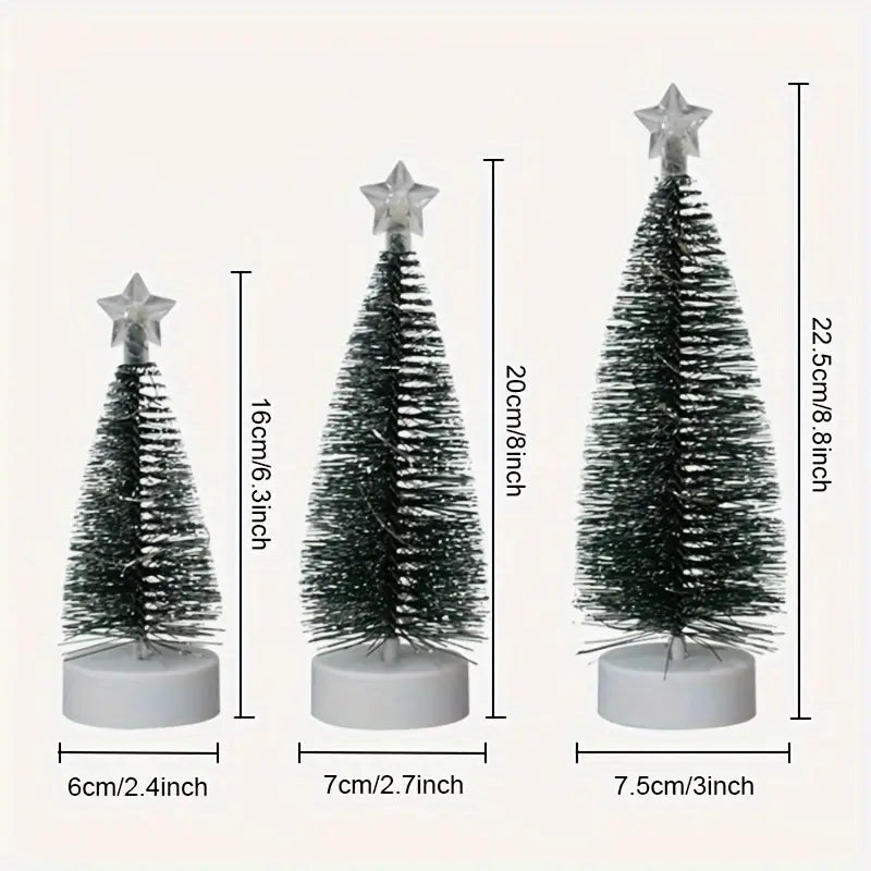 Set of 3 Mini Christmas Trees | LED Copper Wire Lighted Tree for Holiday Decoration