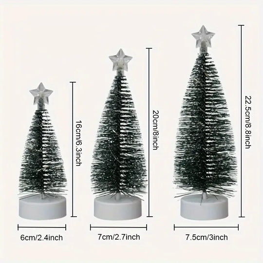 Set of 3 Mini Christmas Trees | LED Copper Wire Lighted Tree for Holiday Decoration