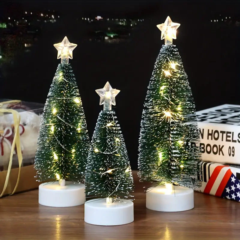 Set of 3 Mini Christmas Trees | LED Copper Wire Lighted Tree for Holiday Decoration