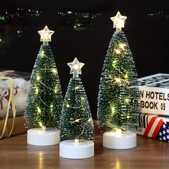 Set of 3 Mini Christmas Trees | LED Copper Wire Lighted Tree for Holiday Decoration