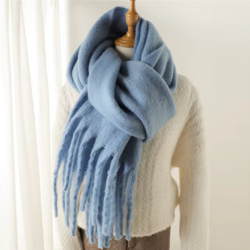 Oversized Scarf with Fringes for Women | Thick Knitted Winter Shawl