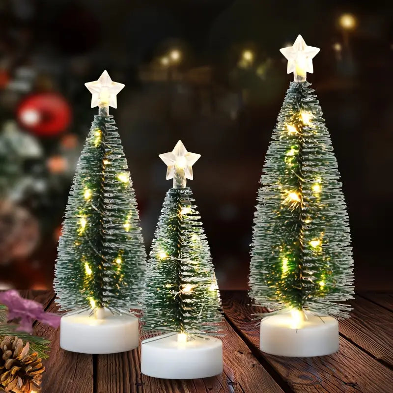 Set of 3 Mini Christmas Trees | LED Copper Wire Lighted Tree for Holiday Decoration