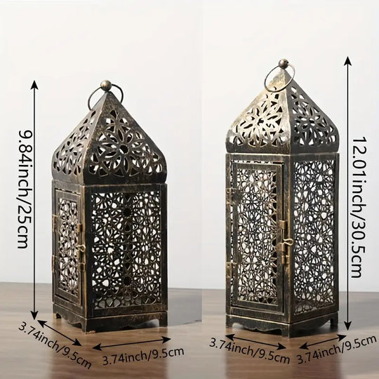 Lanternes métalliques marocaines lot de 2 | Bougeoirs à projection découpée pour table, fêtes et décoration intérieure