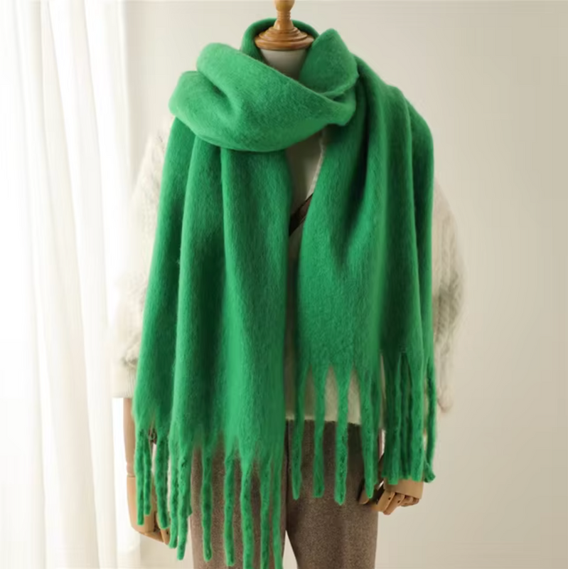 Oversized Scarf with Fringes for Women | Thick Knitted Winter Shawl