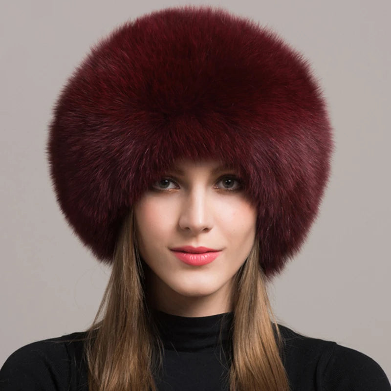 Winter Fox Fur Hat with Adjustable Fit