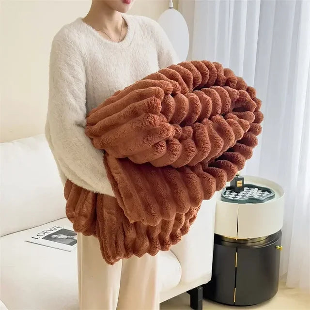 Plush Winter Blanket | Large Warm Checkered with Texture