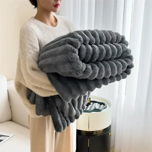 Plush Winter Blanket | Large Warm Checkered with Texture