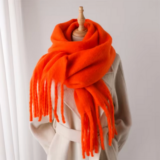 Oversized Scarf with Fringes for Women | Thick Knitted Winter Shawl