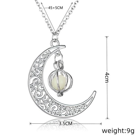 Luminous Moonstone Pendant Necklace | Glowing Half Moon Jewelry