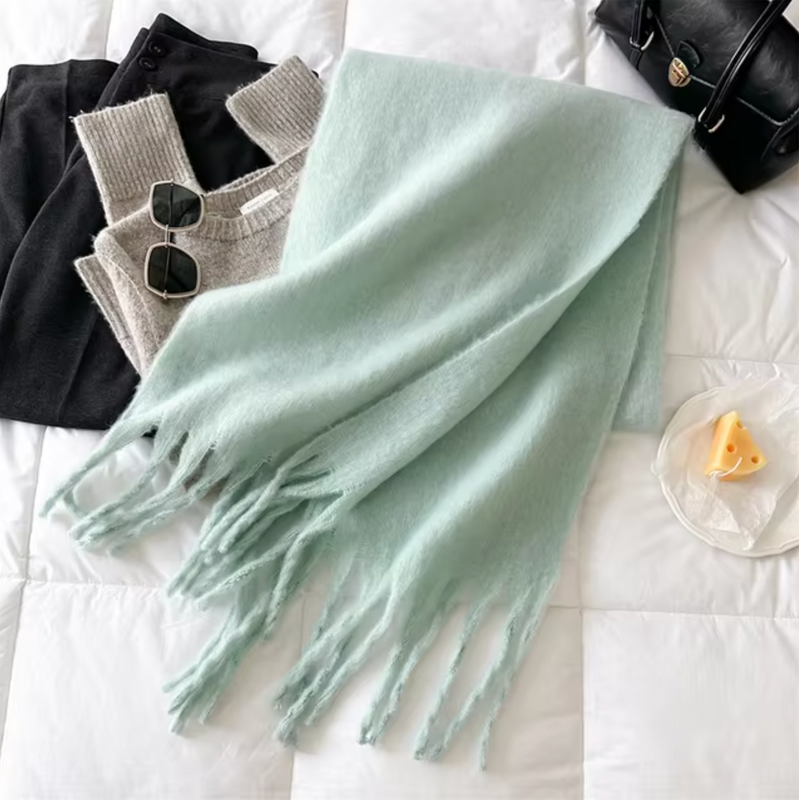 Oversized Scarf with Fringes for Women | Thick Knitted Winter Shawl