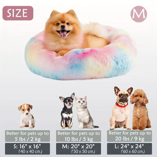 Panier pour animaux en forme de donut apaisant | Panier pour chiens et chats en fausse fourrure lavable
