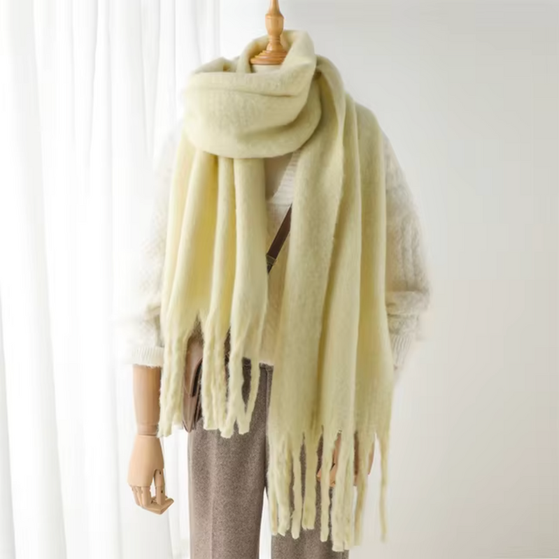 Oversized Scarf with Fringes for Women | Thick Knitted Winter Shawl
