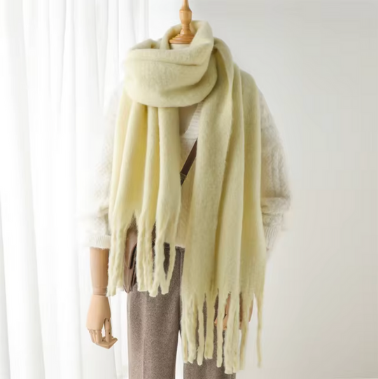 Oversized Scarf with Fringes for Women | Thick Knitted Winter Shawl