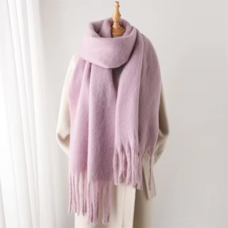 Oversized Scarf with Fringes for Women | Thick Knitted Winter Shawl