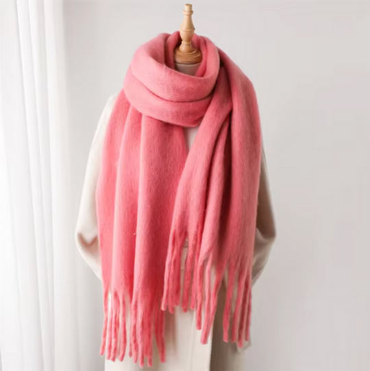 Oversized Scarf with Fringes for Women | Thick Knitted Winter Shawl