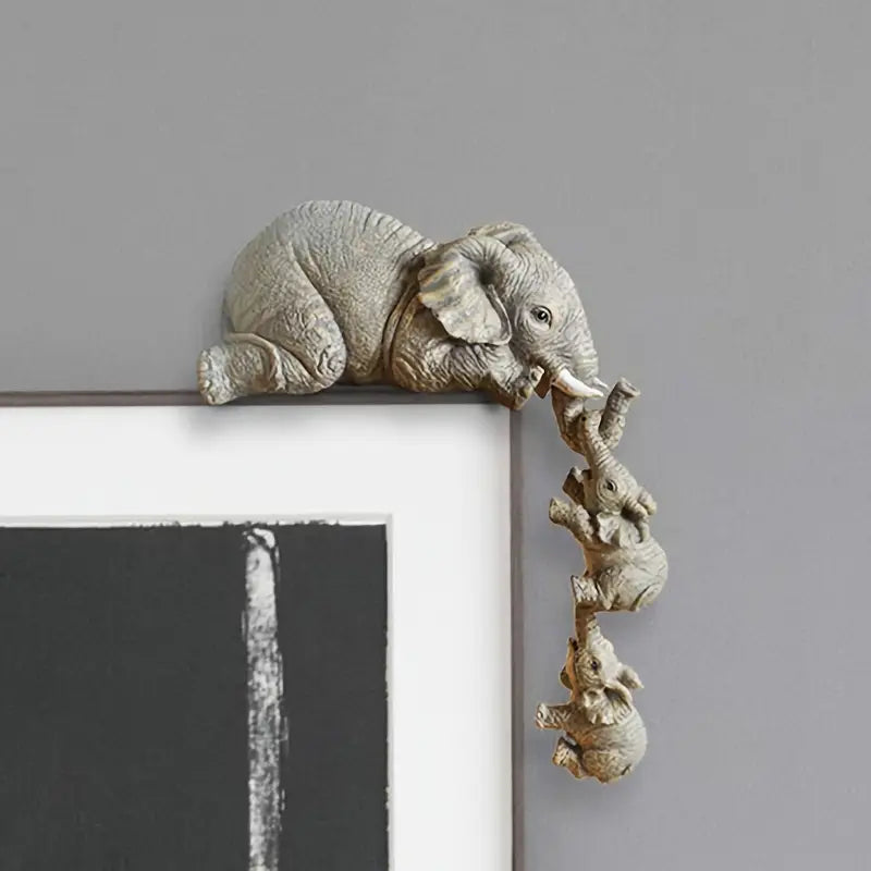 Elephant Family Figurines | Set of 3 Detailed Resin Ornaments for Home & Garden
