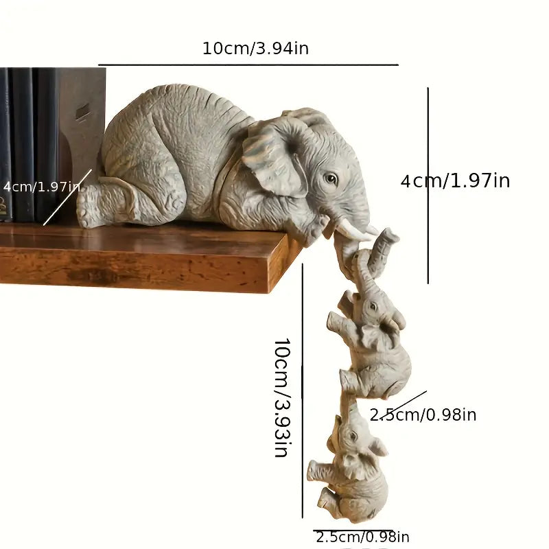 Elephant Family Figurines | Set of 3 Detailed Resin Ornaments for Home & Garden