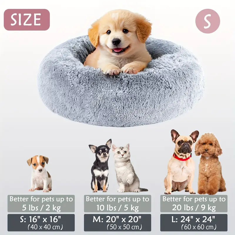 Kalmerende Donut Huisdierenmand | Wasbare Kunstbont Honden & Katten Mand