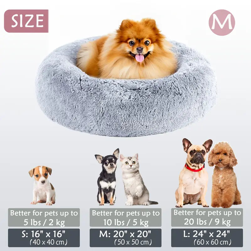 Kalmerende Donut Huisdierenmand | Wasbare Kunstbont Honden & Katten Mand